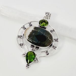 Bloodstone Peridot Ethnic Handmade Pendant Jewelry 2.88"